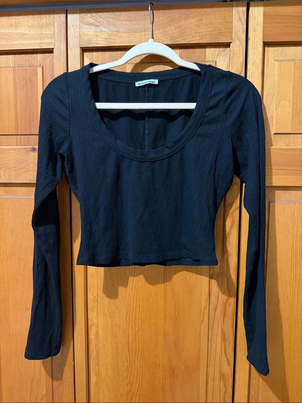 Reformation Paige Knit Long Sleeve Ribbed Crop Top - Picture 2 of 5